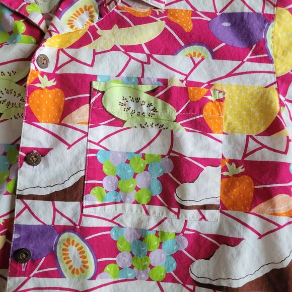 Vintage 80s Esprit Kids Food Fruit Print Button Short Sleeve Shirt Teens Sz L - Picture 5 of 14